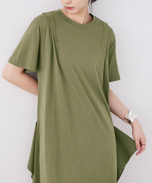 Fashion Letter(ファッションレター)の「【M-5L】ショルダータック Tシャツワンピース(ワンピース・レディース・モカ/グレイッシュベージュ/カーキ/ブラック・M~L/LL~3L/4L~5L)」の21枚目の写真