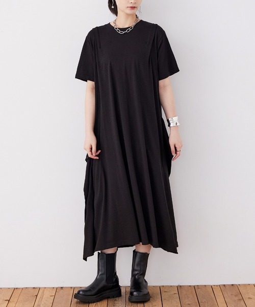 Fashion Letter(ファッションレター)の「【M-5L】ショルダータック Tシャツワンピース(ワンピース・レディース・モカ/グレイッシュベージュ/カーキ/ブラック・M~L/LL~3L/4L~5L)」の7枚目の写真