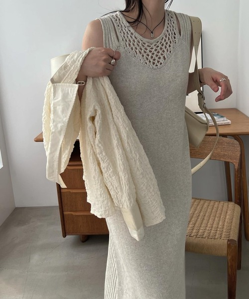willfully（ウィルフリー）　シアー　レース　タンク　ワンピース　ドレス WILLFULLY（ウィルフリー）の「sheer motif lace OP & gather