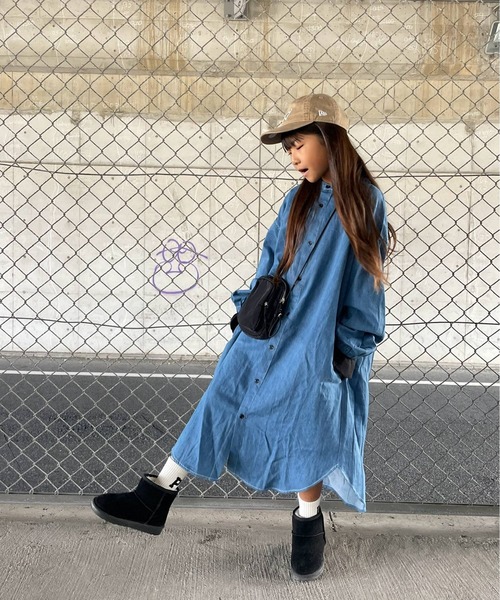 MAKE YOUR DAY(メイクユアデイ)の「シャツワンピース■150.160cm(シャツワンピース・キッズ・ブルー/ワインレッド/ベージュ・160/150)」の5枚目の写真