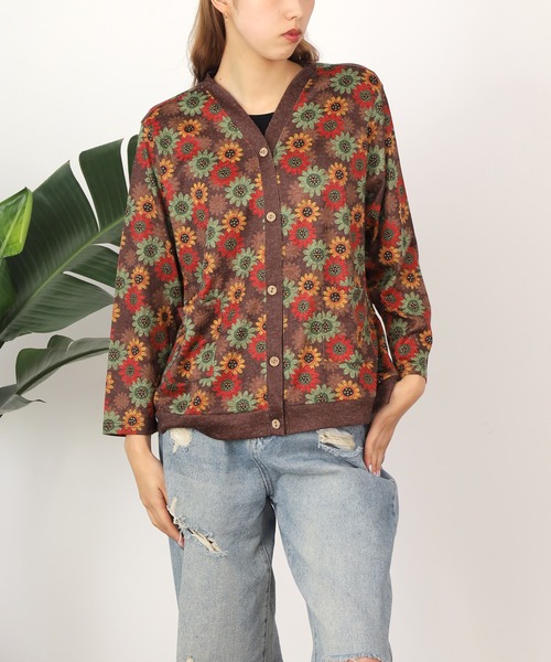 ROOPTOKYO(ループトウキョウ)の「▲花柄ニットカーディガン(カーディガン/ボレロ・レディース・ネイビー/ブラウン・M/L)」の9枚目の写真