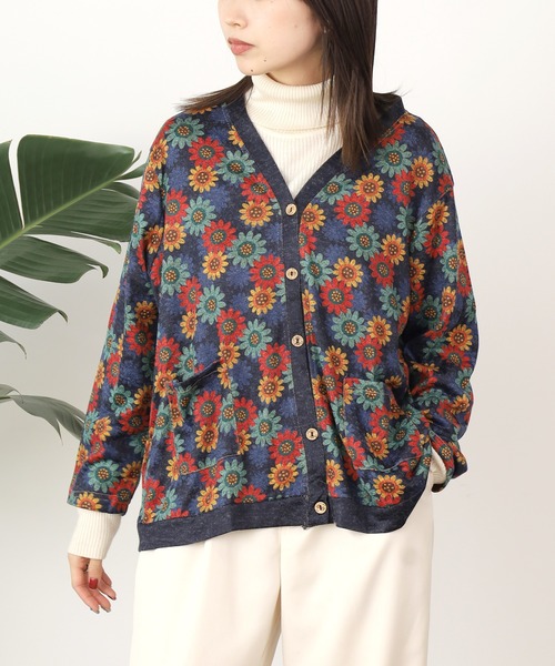 ROOPTOKYO(ループトウキョウ)の「▲花柄ニットカーディガン(カーディガン/ボレロ・レディース・ネイビー/ブラウン・M/L)」の10枚目の写真