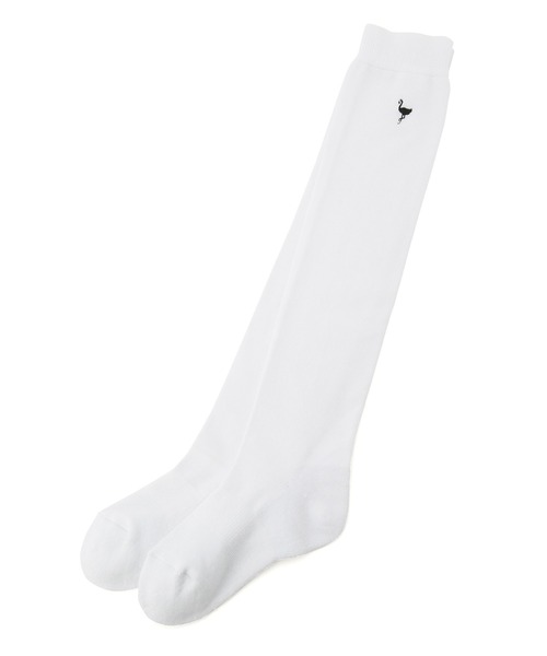 JUN&ROPE'(ジュンアンドロペ)の「フラミンゴ刺繍ニーハイソックス(ゴルフグッズ・レディース・ホワイト/ブラック・FREE)」の1枚目の写真
