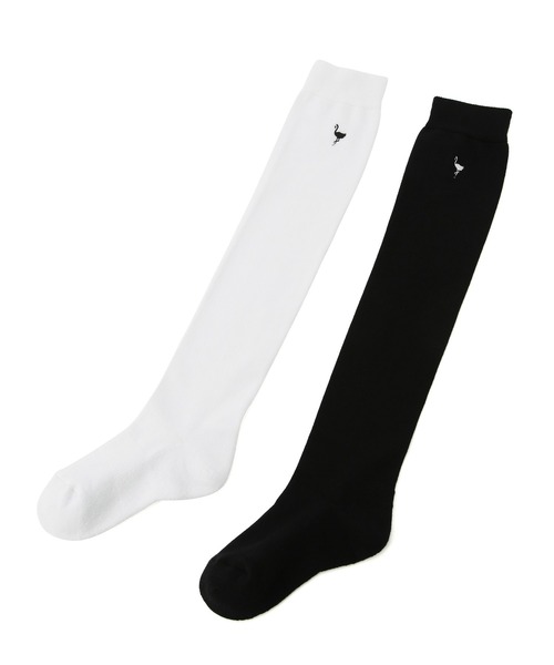 JUN&ROPE'(ジュンアンドロペ)の「フラミンゴ刺繍ニーハイソックス(ゴルフグッズ・レディース・ホワイト/ブラック・FREE)」の7枚目の写真