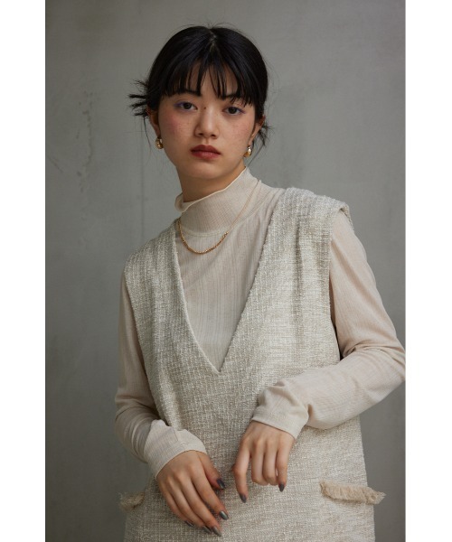 AZUL by moussy（アズールバイマウジー）の「カットツイードベスト（ベスト・レディース・ブラック/ライトベージュ/ダークグリーン・FREE）」の13枚目の写真
