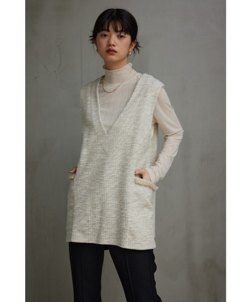 AZUL by moussy（アズールバイマウジー）の「カットツイードベスト（ベスト・レディース・ブラック/ライトベージュ/ダークグリーン・FREE）」の14枚目の写真