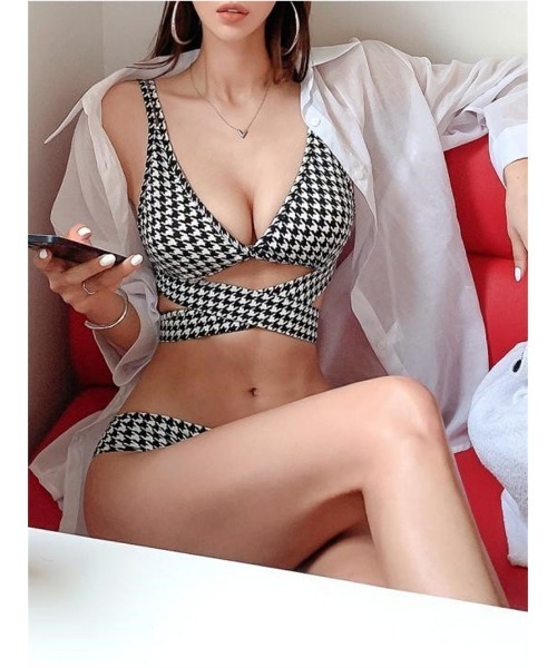［あや ］SELCA 千鳥格子柄クロスストラップビキニ 千鳥格子柄クロスストラップビキニ | 韓国ファッション SELCA