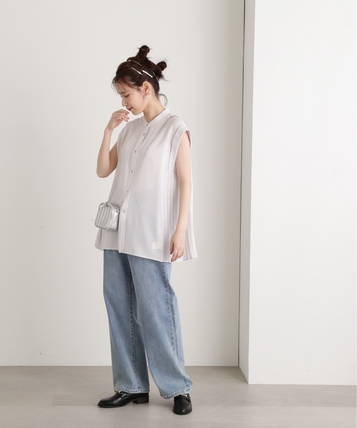 N.（N. Natural Beauty Basic）（エヌエヌナチュラルビューティーベーシック）の「◆サイドプリーツバンドカラーブラウス（シャツ/ブラウス・レディース・ブルー/ナチュラル/チャコール・MEDIUM）」の12枚目の写真