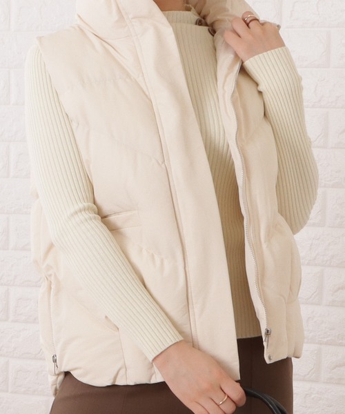 セール】スタンドカラージップアップキルティングベスト（ダウンベスト