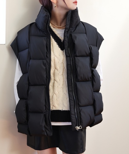 ULEULA（ウルア）の「編み込みエコダウンベスト（ダウンベスト・レディース・ブラック/ホワイト・FREE）」の9枚目の写真