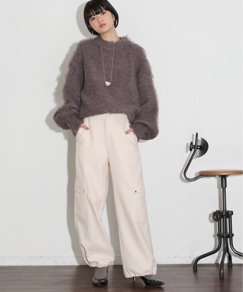 THE YOn(ザヨン)の「ブラッシュドジャージードロストヘムカーゴパンツ(カーゴパンツ・レディース・サックスブルー/アイボリー/チャコールグレー・S/M)」の15枚目の写真