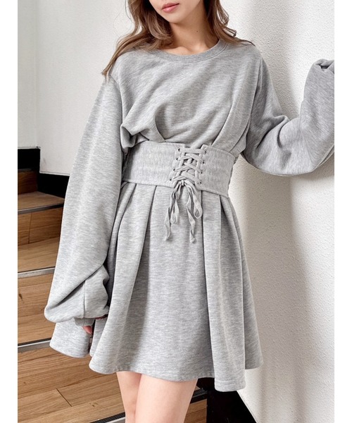 GYDA（ジェイダ）の「2WAY コルセットスウェット フレアワンピース（ワンピース・レディース・アイボリー/ブラック/グレー・FREE）」の3枚目の写真