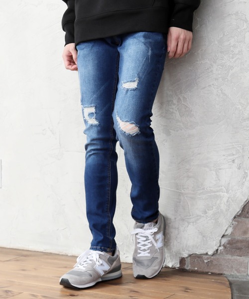 TopIsm（トップイズム）の「ビンテージダメージ加工スーパーストレッチデニムパンツ（デニムパンツ・メンズ・グレー/インディゴブルー/ブラック/ブルー・M/L/XL）」の3枚目の写真