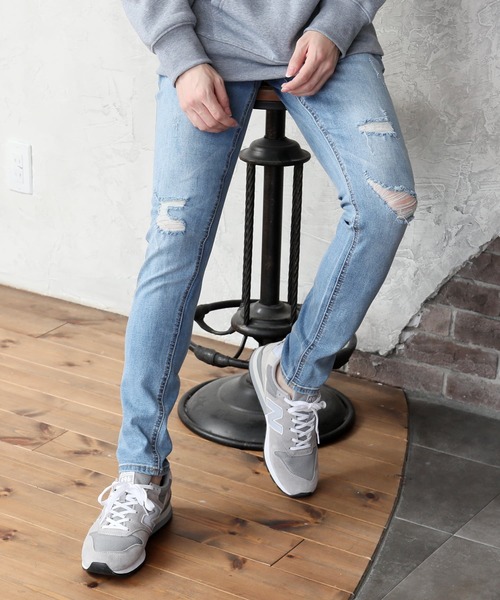 TopIsm（トップイズム）の「ビンテージダメージ加工スーパーストレッチデニムパンツ（デニムパンツ・メンズ・グレー/インディゴブルー/ブラック/ブルー・M/L/XL）」の4枚目の写真