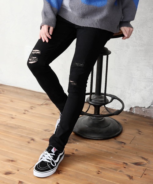 TopIsm（トップイズム）の「ビンテージダメージ加工スーパーストレッチデニムパンツ（デニムパンツ・メンズ・グレー/インディゴブルー/ブラック/ブルー・M/L/XL）」の2枚目の写真