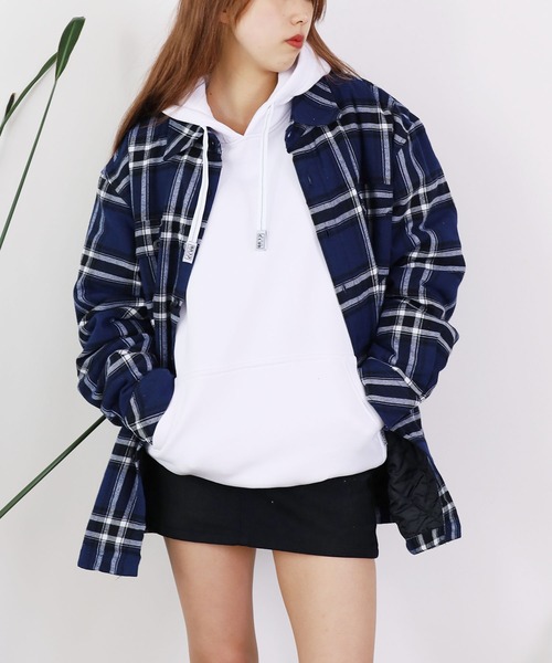 ブラウス シャツ OVERSIZED FLANNEL CHECKED SHIRT JACKET レディース メンズ DAY CLOSET ブラウス シャツ レディース オーバーサイズチェック