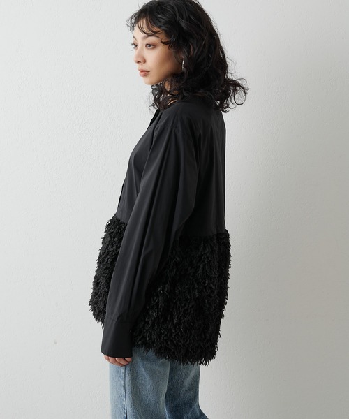 Whim Gazette(ウィムガゼット)の「【THE PAUSE】フェザー切り替えシャツ(シャツ/ブラウス・レディース・ブラック/ホワイト・FREE)」の6枚目の写真