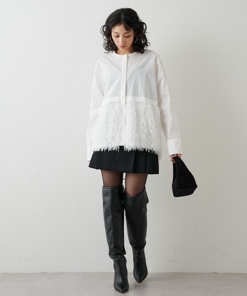 【THE PAUSE】フェザー切り替えシャツ ホワイト THE PAUSE】フェザー切り替えシャツ（シャツ/ブラウス）｜Whim
