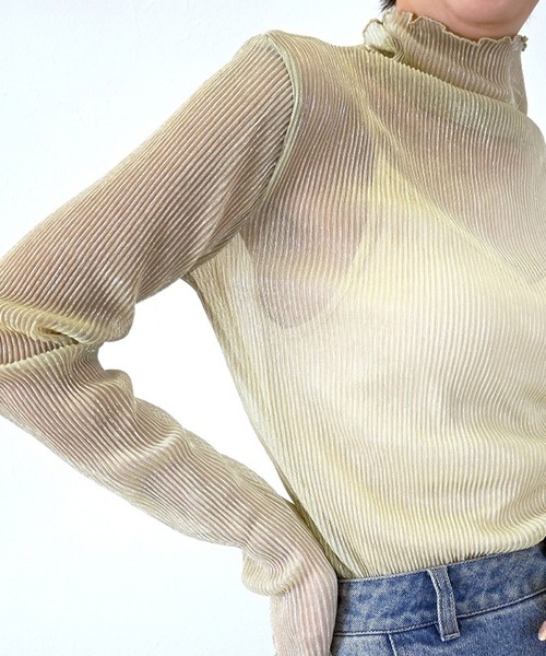 STYLEBLOCK（スタイルブロック）の「ラメプリーツシアータートルトップス（Tシャツ/カットソー・レディース・ライトベージュ/ブルー/シルバー/ピンク/ブラック系その他/ブラック・M）」の9枚目の写真