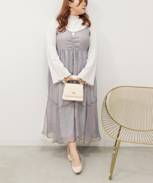 CLETTE(クレット)の「オーガンジーキャミワンピース(ワンピース・レディース・ブラック/パープル・LL/3L/4L)」の3枚目の写真