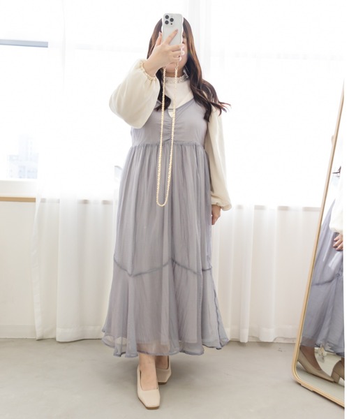 CLETTE(クレット)の「オーガンジーキャミワンピース(ワンピース・レディース・ブラック/パープル・LL/3L/4L)」の16枚目の写真