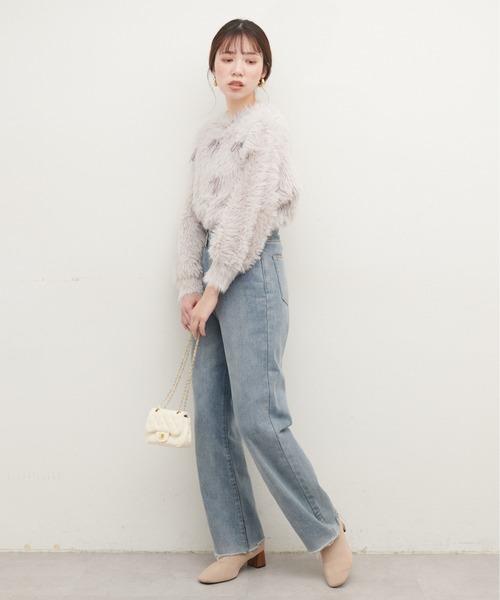 natural couture(ナチュラルクチュール)の「フェザーベロアリボンニットプルオーバー(ニット/セーター・レディース・ライトベージュ/ラベンダー/チャコールグレー/ライトグレー・FREE)」の8枚目の写真