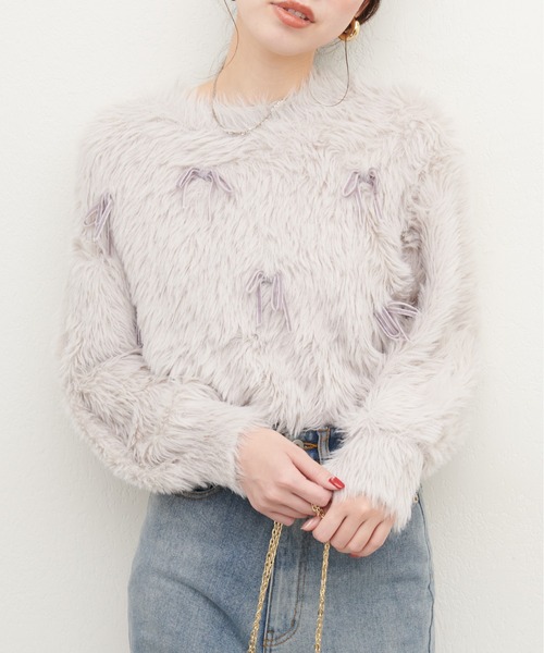 natural couture(ナチュラルクチュール)の「フェザーベロアリボンニットプルオーバー(ニット/セーター・レディース・ライトベージュ/ラベンダー/チャコールグレー/ライトグレー・FREE)」の12枚目の写真
