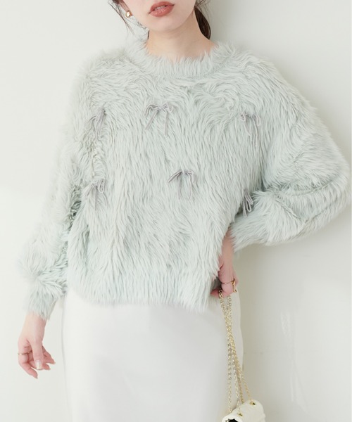 natural couture(ナチュラルクチュール)の「フェザーベロアリボンニットプルオーバー(ニット/セーター・レディース・ライトベージュ/ラベンダー/チャコールグレー/ライトグレー・FREE)」の19枚目の写真