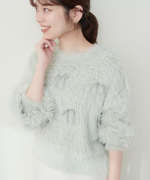 natural couture(ナチュラルクチュール)の「フェザーベロアリボンニットプルオーバー(ニット/セーター・レディース・ライトベージュ/ラベンダー/チャコールグレー/ライトグレー・FREE)」の10枚目の写真