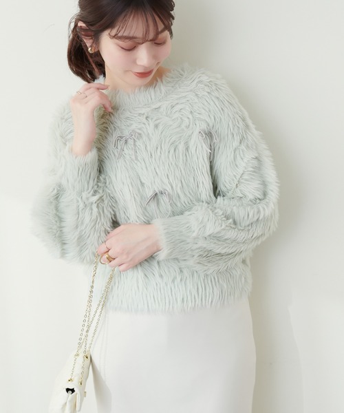 natural couture(ナチュラルクチュール)の「フェザーベロアリボンニットプルオーバー(ニット/セーター・レディース・ライトベージュ/ラベンダー/チャコールグレー/ライトグレー・FREE)」の15枚目の写真