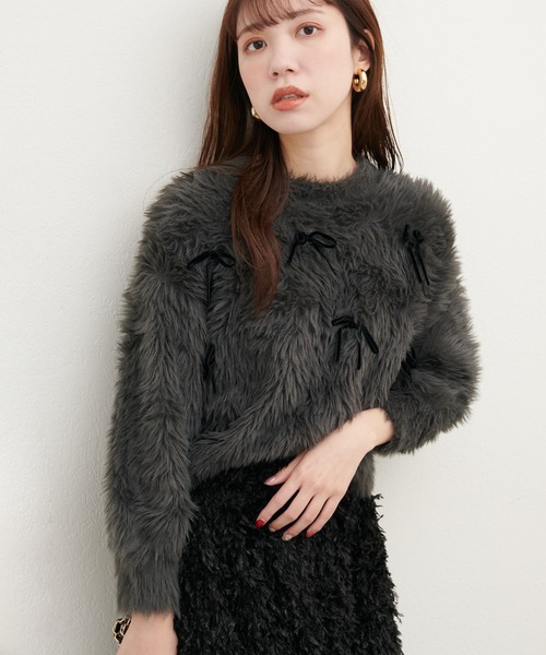 natural couture(ナチュラルクチュール)の「フェザーベロアリボンニットプルオーバー(ニット/セーター・レディース・ライトベージュ/ラベンダー/チャコールグレー/ライトグレー・FREE)」の18枚目の写真