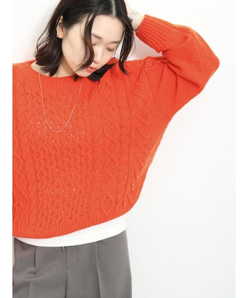 Samansa Mos2 blue（サマンサモスモスブルー）の「マットモールケーブルニットプルオーバー（ニット/セーター・レディース・キナリ/オレンジ/グリーン・F）」の3枚目の写真