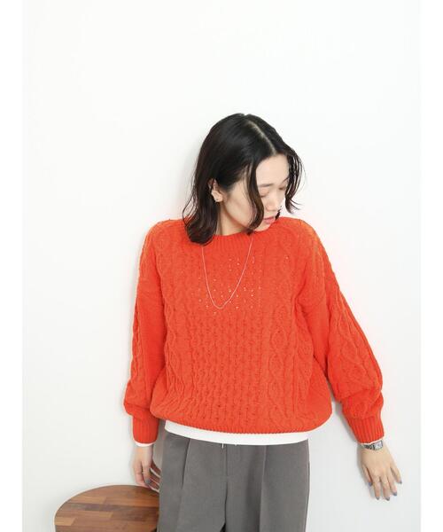 Samansa Mos2 blue（サマンサモスモスブルー）の「マットモールケーブルニットプルオーバー（ニット/セーター・レディース・キナリ/オレンジ/グリーン・F）」の7枚目の写真