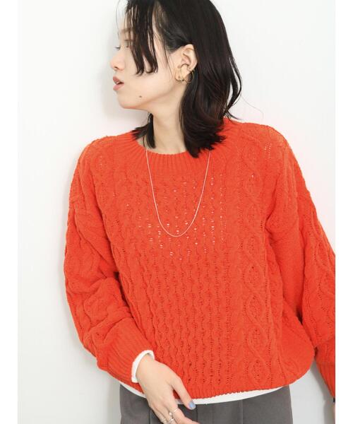 Samansa Mos2 blue（サマンサモスモスブルー）の「マットモールケーブルニットプルオーバー（ニット/セーター・レディース・キナリ/オレンジ/グリーン・F）」の8枚目の写真