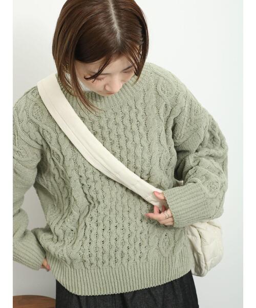 Samansa Mos2 blue（サマンサモスモスブルー）の「マットモールケーブルニットプルオーバー（ニット/セーター・レディース・キナリ/オレンジ/グリーン・F）」の10枚目の写真