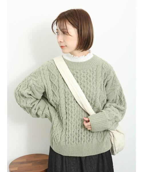 Samansa Mos2 blue（サマンサモスモスブルー）の「マットモールケーブルニットプルオーバー（ニット/セーター・レディース・キナリ/オレンジ/グリーン・F）」の11枚目の写真