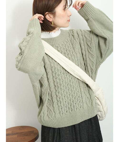 Samansa Mos2 blue（サマンサモスモスブルー）の「マットモールケーブルニットプルオーバー（ニット/セーター・レディース・キナリ/オレンジ/グリーン・F）」の12枚目の写真