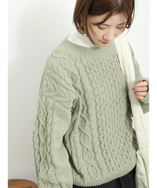 Samansa Mos2 blue（サマンサモスモスブルー）の「マットモールケーブルニットプルオーバー（ニット/セーター・レディース・キナリ/オレンジ/グリーン・F）」の13枚目の写真
