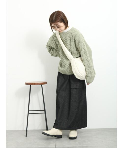 Samansa Mos2 blue（サマンサモスモスブルー）の「マットモールケーブルニットプルオーバー（ニット/セーター・レディース・キナリ/オレンジ/グリーン・F）」の14枚目の写真