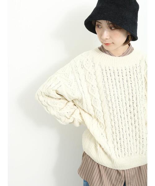 Samansa Mos2 blue（サマンサモスモスブルー）の「マットモールケーブルニットプルオーバー（ニット/セーター・レディース・キナリ/オレンジ/グリーン・F）」の17枚目の写真