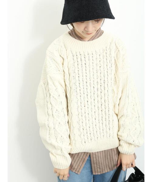 Samansa Mos2 blue（サマンサモスモスブルー）の「マットモールケーブルニットプルオーバー（ニット/セーター・レディース・キナリ/オレンジ/グリーン・F）」の18枚目の写真