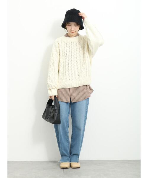 Samansa Mos2 blue（サマンサモスモスブルー）の「マットモールケーブルニットプルオーバー（ニット/セーター・レディース・キナリ/オレンジ/グリーン・F）」の19枚目の写真