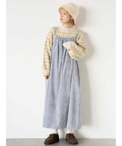 ehka sopo（エヘカソポ）の「コーデュロイギャザーキャミワンピース（ワンピース・レディース・グレー/チャコールグレー/キナリ・F）」の3枚目の写真