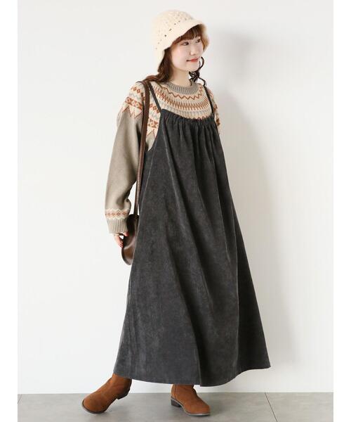 ehka sopo（エヘカソポ）の「コーデュロイギャザーキャミワンピース（ワンピース・レディース・グレー/チャコールグレー/キナリ・F）」の2枚目の写真