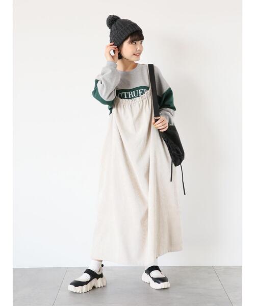 ehka sopo（エヘカソポ）の「コーデュロイギャザーキャミワンピース（ワンピース・レディース・グレー/チャコールグレー/キナリ・F）」の5枚目の写真