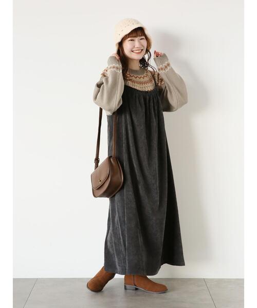ehka sopo（エヘカソポ）の「コーデュロイギャザーキャミワンピース（ワンピース・レディース・グレー/チャコールグレー/キナリ・F）」の8枚目の写真