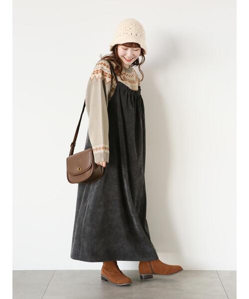 ehka sopo（エヘカソポ）の「コーデュロイギャザーキャミワンピース（ワンピース・レディース・グレー/チャコールグレー/キナリ・F）」の9枚目の写真
