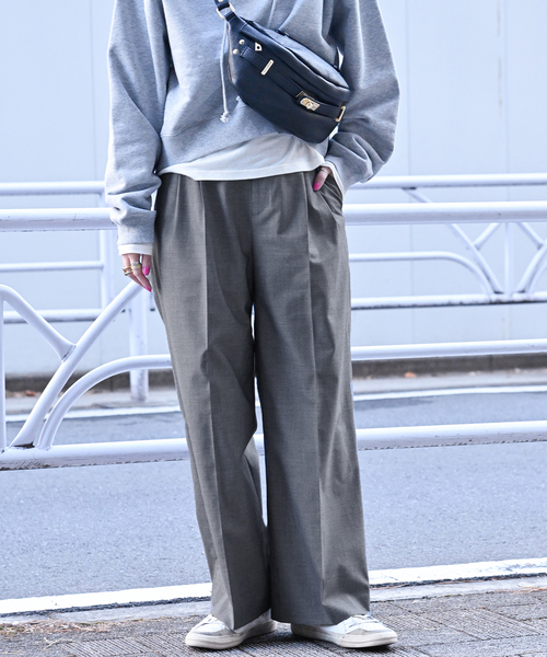 B.C STOCK(ベーセーストック)の「T/Rセンタープレスタックパンツ(スラックス・レディース・チャコールグレー/ベージュ/ネイビー・FREE)」の21枚目の写真