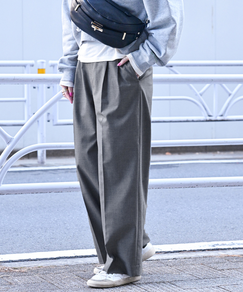 B.C STOCK(ベーセーストック)の「T/Rセンタープレスタックパンツ(スラックス・レディース・チャコールグレー/ベージュ/ネイビー・FREE)」の22枚目の写真