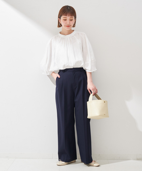 B.C STOCK(ベーセーストック)の「T/Rセンタープレスタックパンツ(スラックス・レディース・チャコールグレー/ベージュ/ネイビー・FREE)」の6枚目の写真